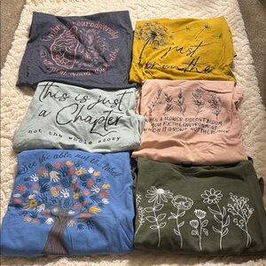 Assorted Graphic Tees - Blue, Yellow, Pink, Green - Size Large